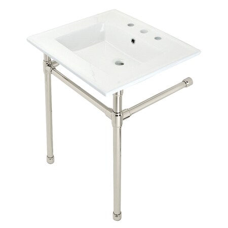 Fauceture KVPB25227W86 Dreyfuss 25" Console Sink W/SS Leg (8", 3 Hole), Wht/Nickel KVPB25227W86